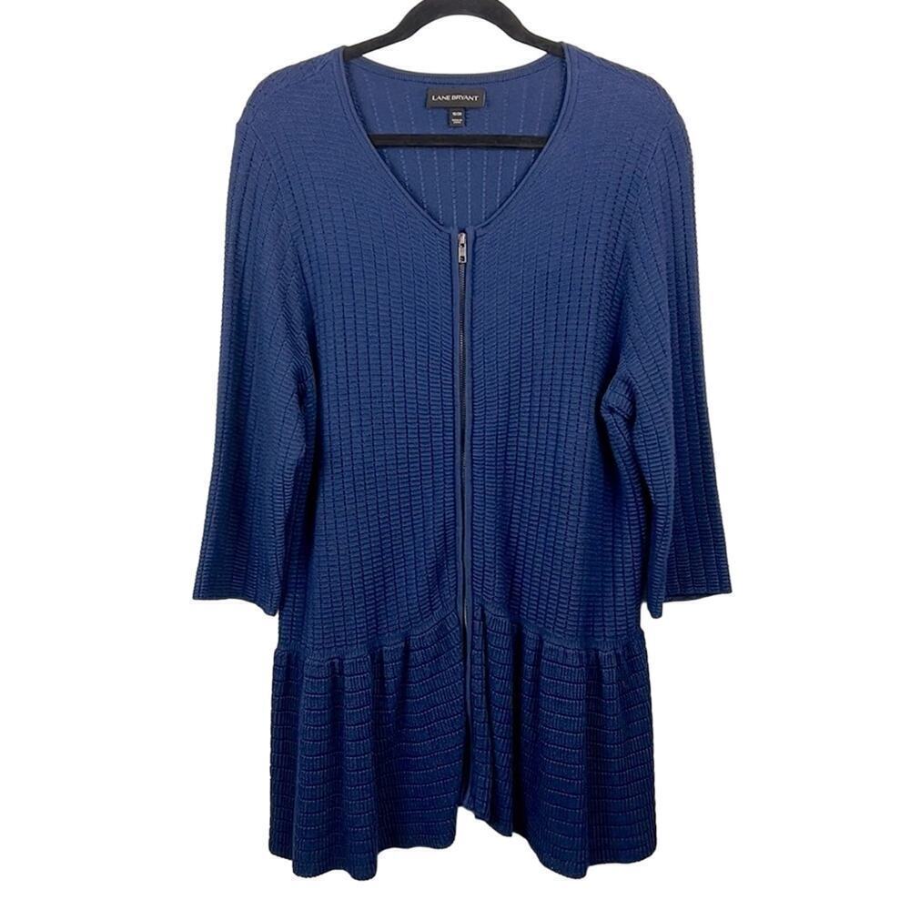 Lane Bryant 18/20 full zip peplum textured knit navy blue cardigan sweater